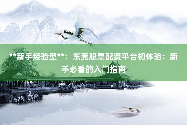 **新手经验型**：东莞股票配资平台初体验：新手必看的入门指南