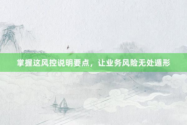 掌握这风控说明要点，让业务风险无处遁形
