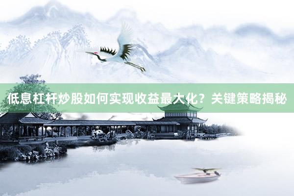 低息杠杆炒股如何实现收益最大化？关键策略揭秘