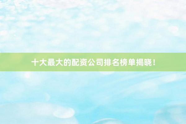 十大最大的配资公司排名榜单揭晓！