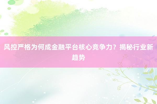 风控严格为何成金融平台核心竞争力？揭秘行业新趋势