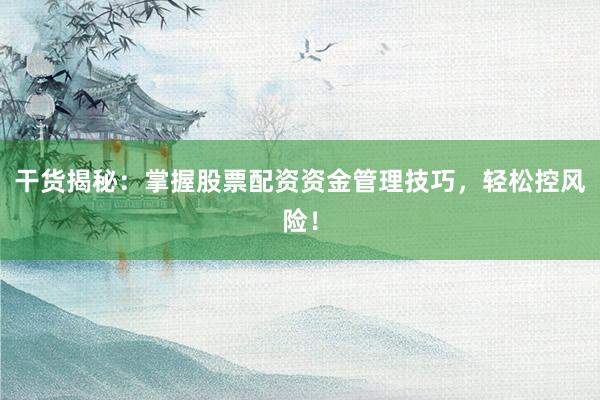 干货揭秘：掌握股票配资资金管理技巧，轻松控风险！