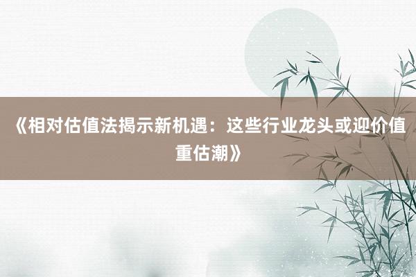 《相对估值法揭示新机遇：这些行业龙头或迎价值重估潮》
