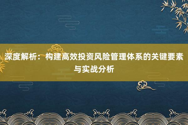 深度解析：构建高效投资风险管理体系的关键要素与实战分析