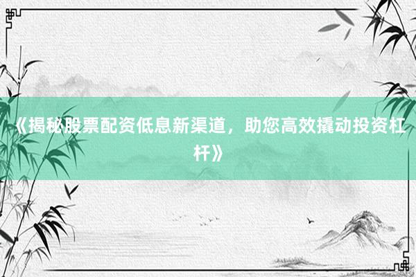 《揭秘股票配资低息新渠道，助您高效撬动投资杠杆》